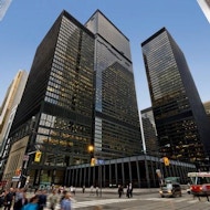 Fig. 1. Three of the seven Toronto Dominion Centre towers are visible in this 2014 view (left to right, 222 Bay Street, TD Bank Tower, TD North Tower), with the one-story banking pavilion in the foreground. The curtain wall rehabilitation is complete on North Tower while repairs to the curtain wall of TD Bank Tower are underway.