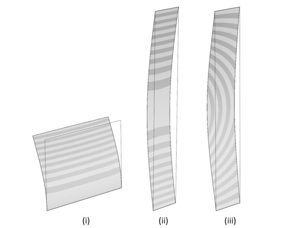 Figure 1 – Deflected shapes of: i) a Cantilever in Flexure, ii) Beam Axial Buckling, iii) Beam Lateral Torsional Buckling